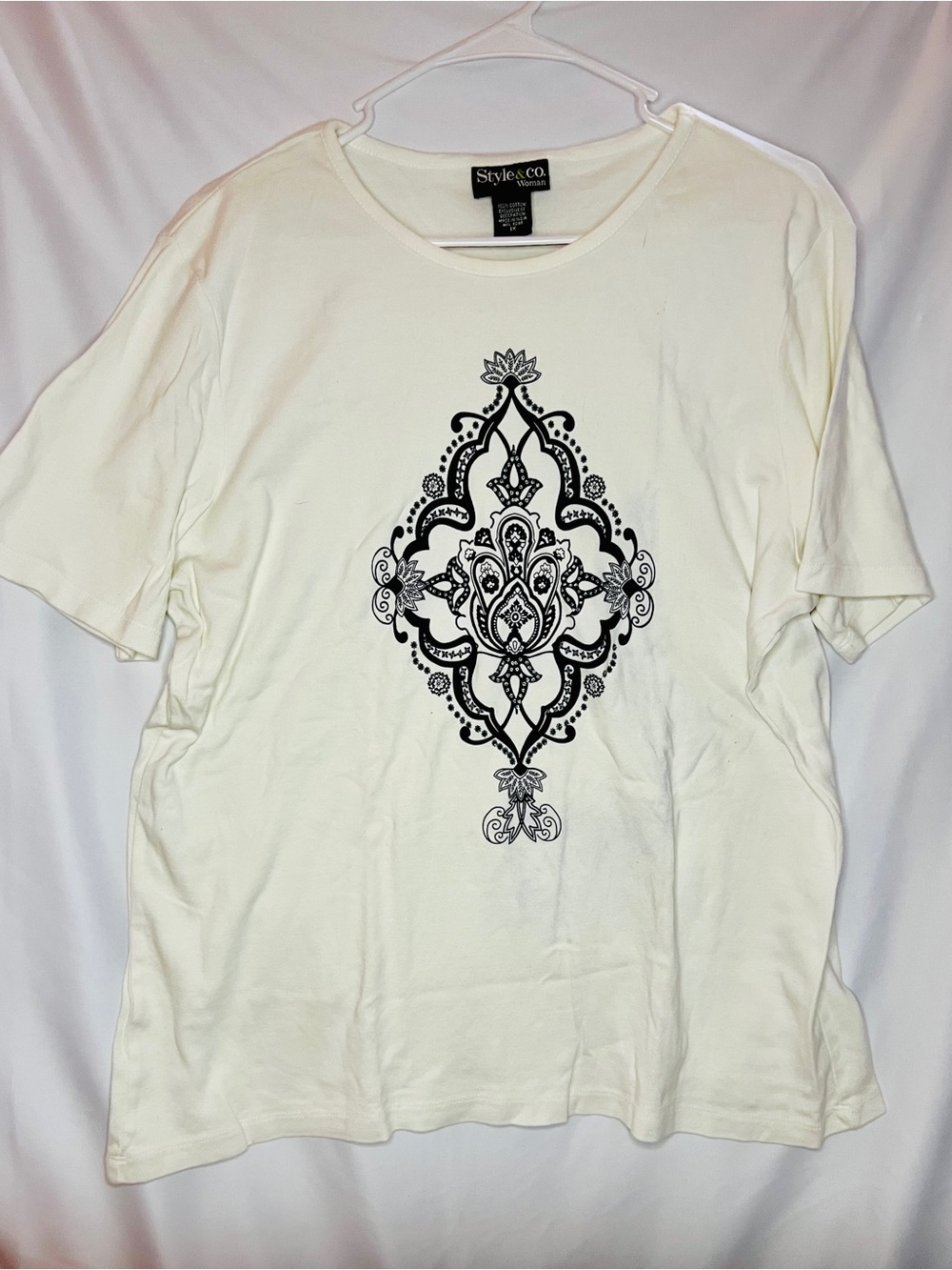 Style & Co. Cream Short-Sleeve Tee with Black Medallion Graphic